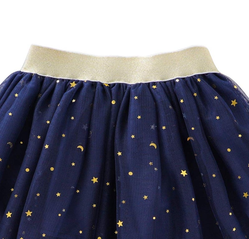 Tortoise & Rabbit Toddlers Girls Sparkle Tulle Tutu Skirt with Sequins Stars Moon Sun (Navy Blue, 2-3years) - Image 3